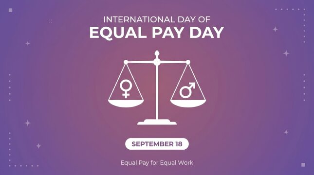 International equal pay day banner with balance scale showing male and female gender symbols for social awareness and fair wage concept