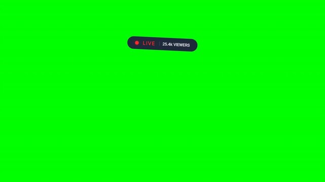 Pulsating red live stream broadcast badge top banner on green screen