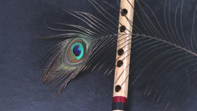 krishna Flute and peacock feather. Krishnastami Special. krishan janamashtami, krishna jayant