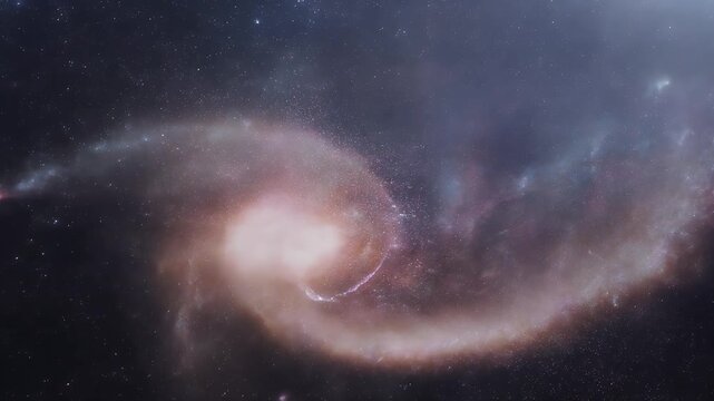 A stunning triple panel image showcases a mesmerizing spiral galaxy bathed in cosmic dust and nebulae.