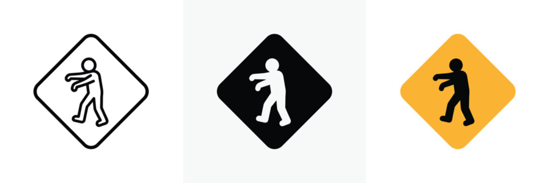 Zombie warning sign vector graphic featuring walking undead creature silhouettes in diamond road signs