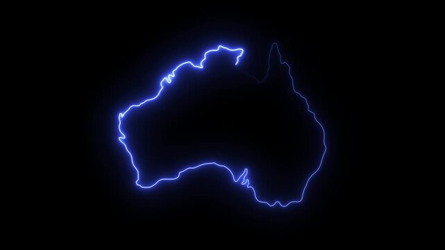 Australia map outline with glowing blue neon light effect on black background, for digital presentation 4K Motion video animation