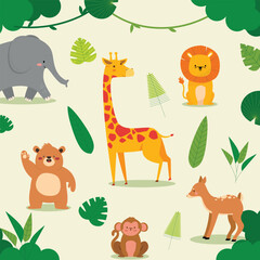 Naklejka premium Animal Pattern (Giraffe, Lion, Bear)