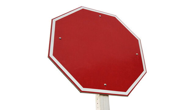 Blank red octagonal stop road traffic sign isolated on transparent background