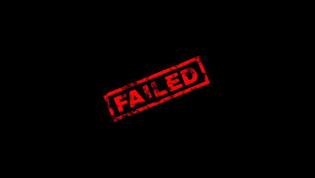 Red failed rubber stamp mark on black background