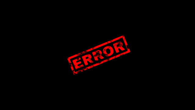 Red error rubber stamp mark on black background
