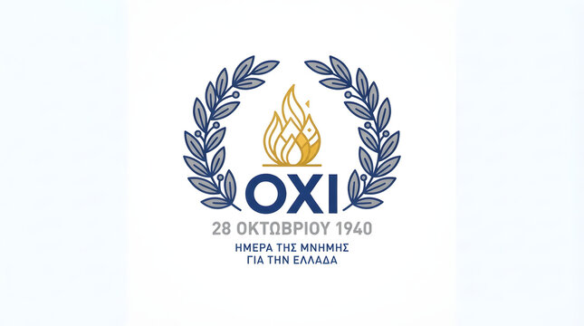 Oxi day flame in laurel wreath for greek remembrance of october 28th 1940 holiday.