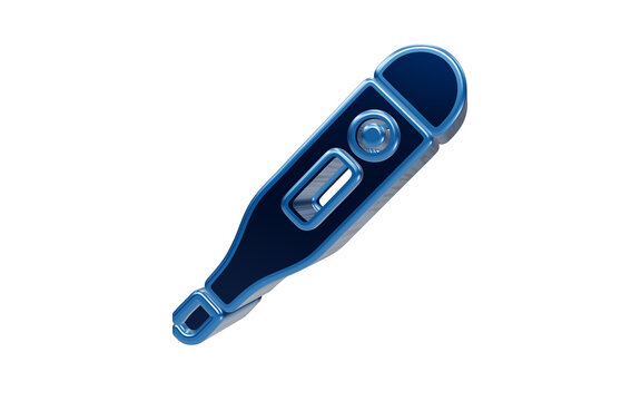 Digital Thermometer Icon: A blue, 3D rendered icon of a digital thermometer, symbolizing health, measurement, and medical care.