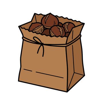 Roasted chestnuts in a brown paper bag vector illustration