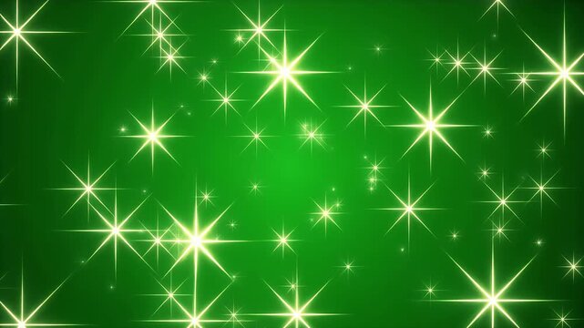 Sparkling starbursts on a vibrant green gradient background.