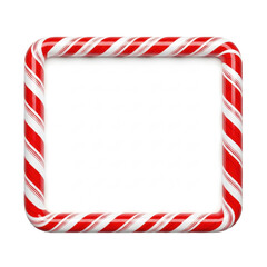 Obraz premium Hyperrealistic top-down view of a glossy red and white candy cane striped border frame, resting on a smooth gray surface with transparent copy space. Commercial christmas advertising concept