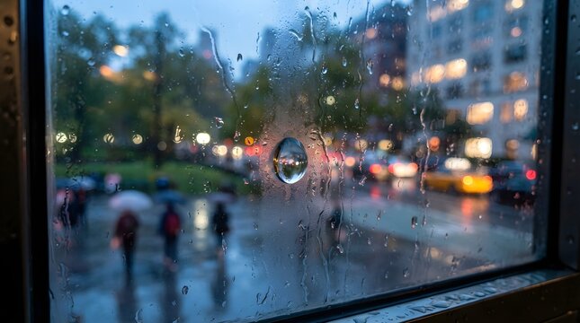 Water Droplets on Glass Window, Rainy Weather Abstract Background with Clear Raindrops, Wet Glass Texture, Moody Atmosphere and Natural Weather Concept