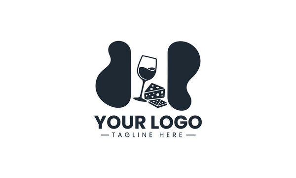 Black Vector Logo of Wine and Cheese Tasting Silhouette