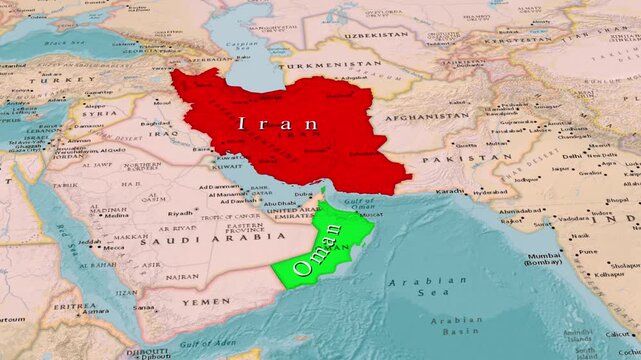 Gulf of Oman Region Map, Iran and Oman Territories