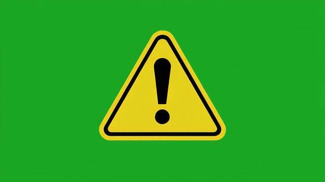 Three yellow warning signs with exclamation marks on a green background.