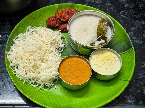 Idiyappam, also known as indiappa, noolappam, noolputtu, sheveo, santhagai, or ottu shavige, is a string hopper dish originating from southern India. It consists of rice flour pressed into noodles.