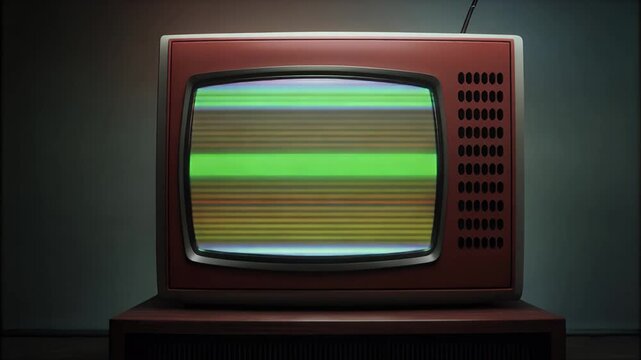 A triptych of a vintage television set displaying static and colored bars.