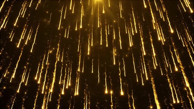 Golden sparks rain down against a dark background, creating a dazzling display.
