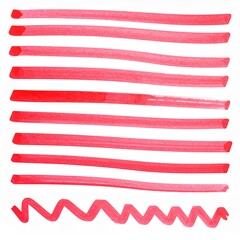 Obraz premium A collection of vibrant red marker strokes and a zigzag line isolated on a white background for creative design and highlighting projects.