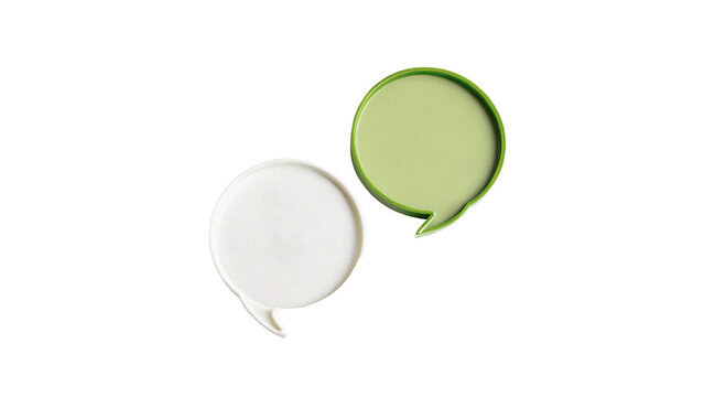 Blank white and green round speech bubbles icons isolated on transparent background