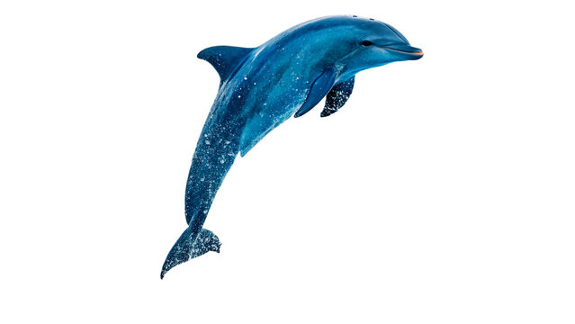 Beautiful blue dolphin jumping gracefully in air isolated on transparent background