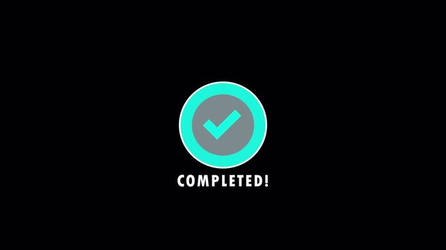 Minimalist loading checkmark animation showing progress bar and status completion on transparent background. 4K Video