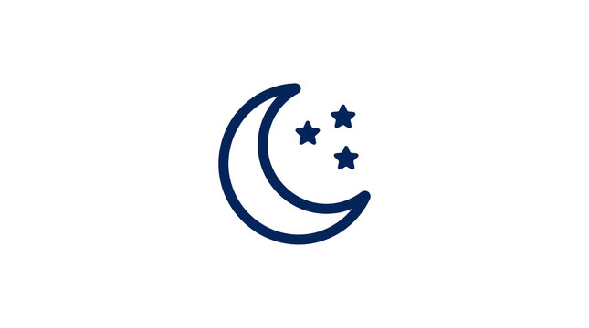 Thin blue outline moon and stars icon graphic.