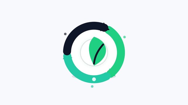 Abstract circular logo design with a green leaf symbol representing eco-friendly sustainability and nature.
