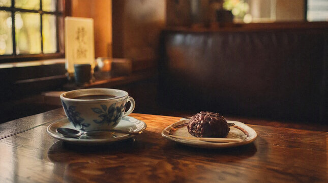 喫茶店でコーヒーと和菓子を楽しむ時間