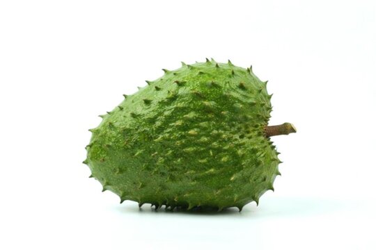 Fresh green soursop fruit against a clean white background.