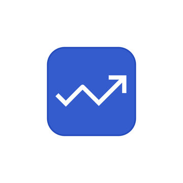 Growth chart vector icon in blue square button, showing rising analytics, business progress, performance trend, financial increase and clean dashboard symbol