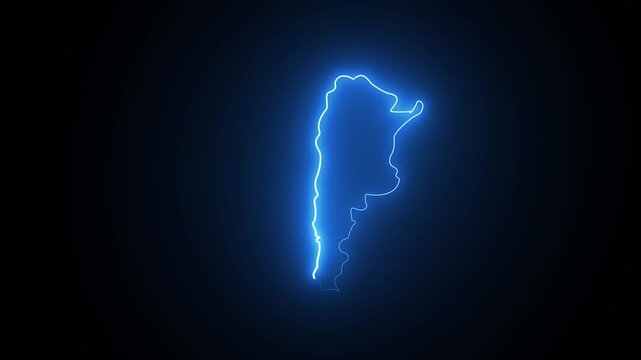 Glowing blue neon outline map of argentina on a dark black background