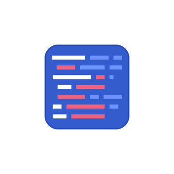 Code editor vector icon with colored syntax lines, representing programming interface, software development, web coding, script dashboard and clean developer tool.
