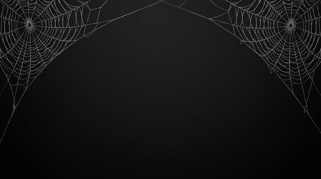 Black spider web corner border design isolated on a white background for halloween decoration
