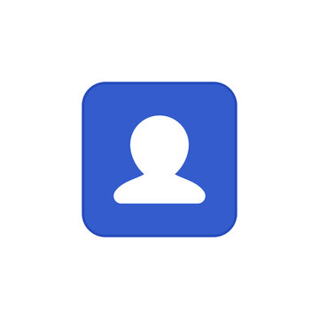 User profile vector icon in blue square button, showing account avatar, personal identity, member login, contact card and clean application interface symbol.