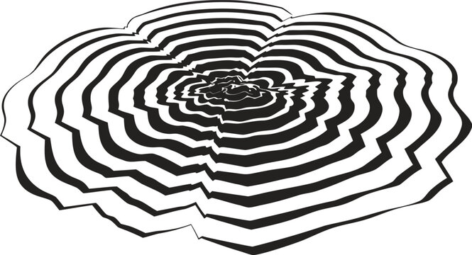 Black and white optical illusion vector art. Hypnotic wavy stripes creating a dizzying effect. Abstract monochrome geometric patterns for visual design.