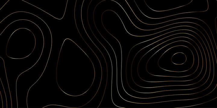 Abstract black golden gradient Topographic line map pattern background. Contour elevation topographic and textured Background Modern design with black background with topographic wavy Patte and dot