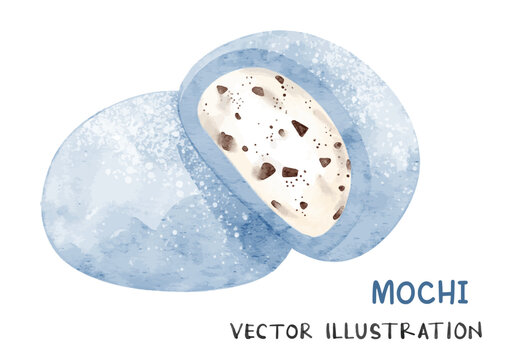 Oreo cream cheese mochi. Watercolor illustration suitable for menu design, greeting card, sticker.