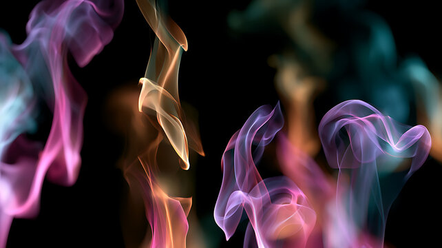Abstract colored smoke or fire waves against a dark background, vibrant digital art