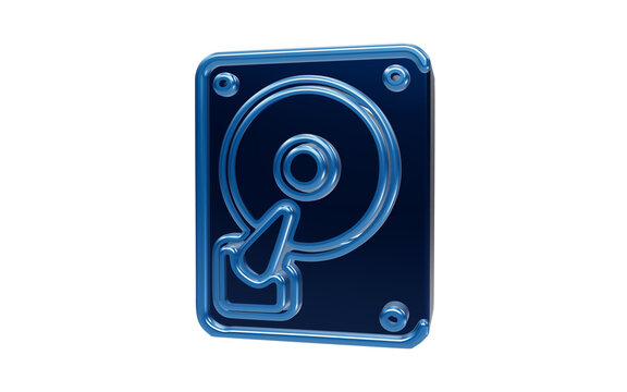 Hard Drive Icon in Blue: A glossy blue, three-dimensional icon representing a computer hard drive, symbolizing data storage and digital information.