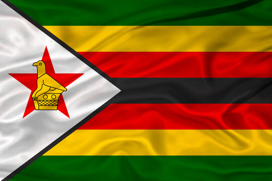 Flag of Zimbabwe with a soft fabric texture. Zimbabwean flag textured with fabric background