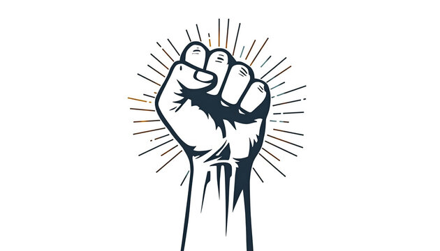 Raised fist symbol of power and resistance, protest icon for social justice and unity.
