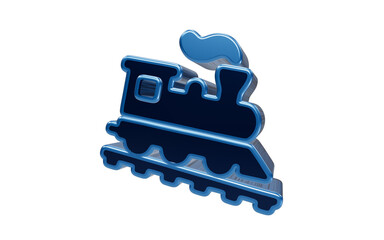 Blue Train Icon: A sleek, stylized blue icon of a steam train, presented with a subtle glow and reflective surface, symbolizing travel and locomotives. © Arman