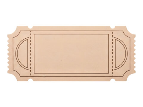 A blank vintage style ticket with perforated edges on a transparent background