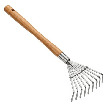 Wooden Handle Garden Rake Isolated on White Background