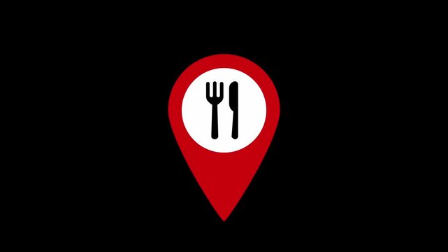 Restaurant pin location loop animation with transparent background