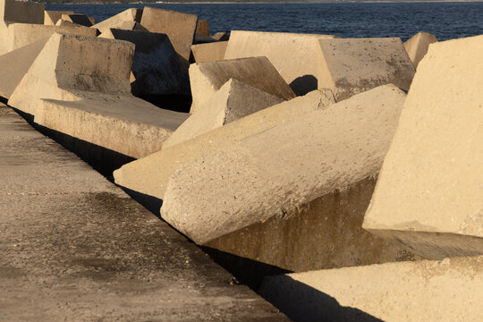 concrete breakwater constructions, New Harbor, Hermanus, South Africa
