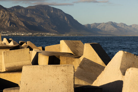 concrete breakwater constructions, New Harbor, Hermanus, South Africa