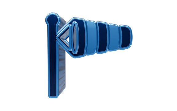 Wind sock Icon: A blue wind sock icon, symbolizing wind direction and speed, rendered in a glossy, 3D style, isolated on a clean background.