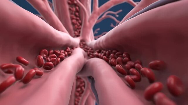 Microscopic View of Red Blood Cells Flowing Through Human Veins.